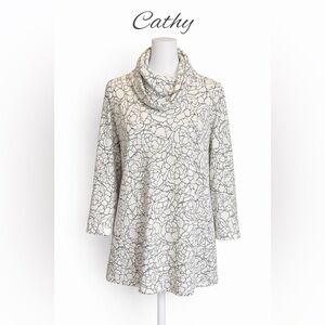 Cathy Floral Cowl Neck Sweater - Cream and Gray